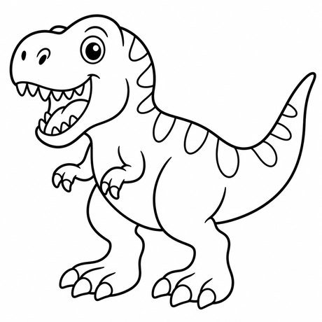 Dinosaur coloring page: t-rex roaring, black and white line art