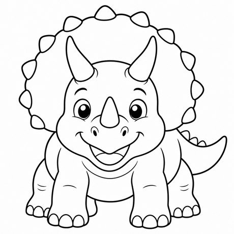 Dinosaur coloring page: friendly triceratops, black and white line art