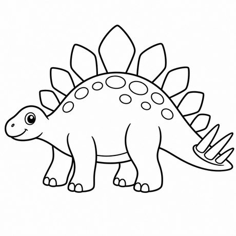 Dinosaur coloring page: stegosaurus with back plates, black and white line art