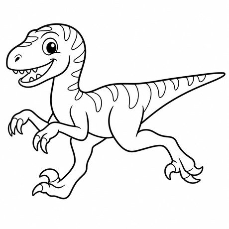 Dinosaur coloring page: speedy velociraptor, black and white line art