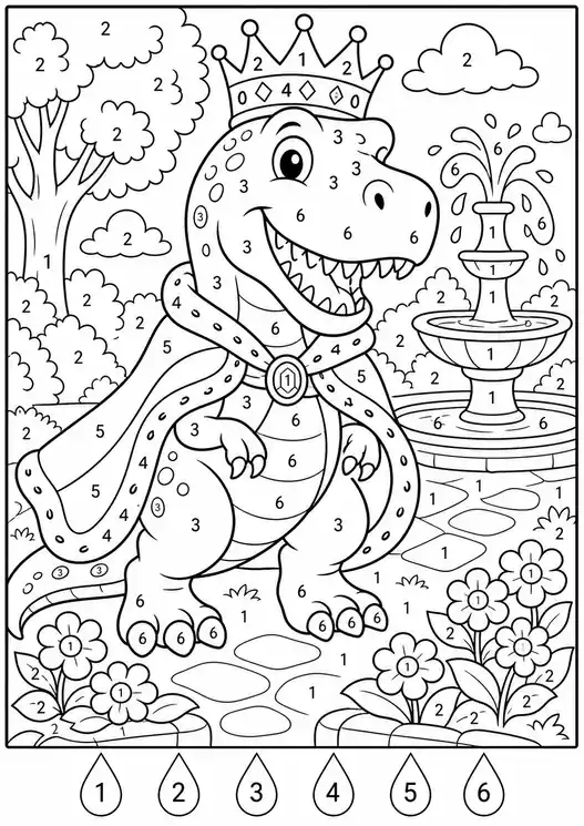 Color by number dinosaurs: T-Rex king in the park