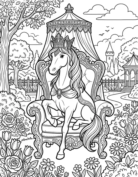 King in Park - free coloring horse page printable black and white line art