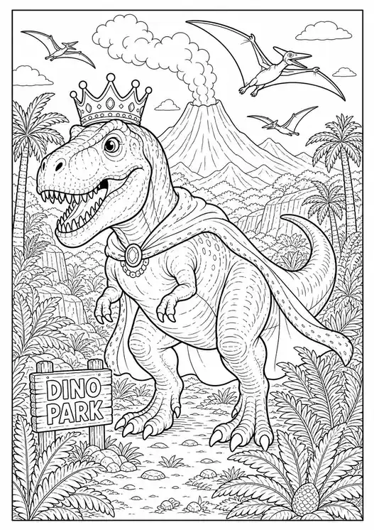 T-Rex Dinosaur in the Jungle Park printable coloring page