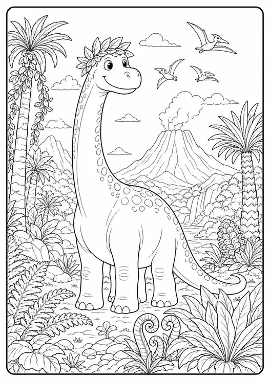 The Good Dinosaur King in the Jungle Park printable coloring page