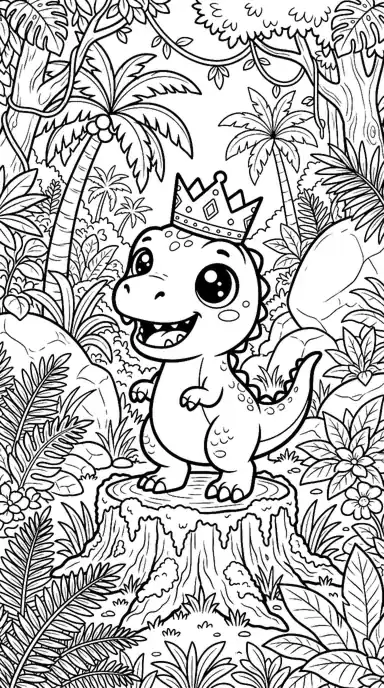 cute dinosaur coloring pages printable page 01 - Baby T. rex in a Paper Crown
