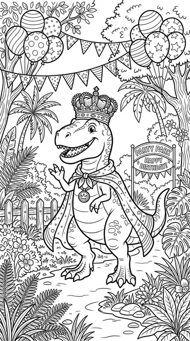 dinosaur birthday coloring pages page 01 - Dino King Party in the Park