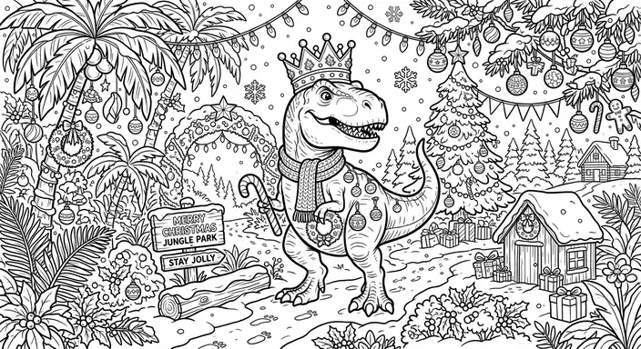 Dinosaur Christmas Coloring Page