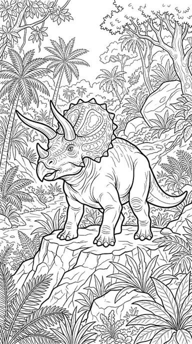 dinosaur coloring pages triceratops page 01 - Adult Triceratops on the Rock