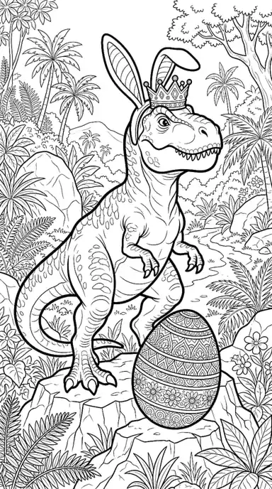 dinosaur easter coloring pages page 01 - Bunny-Ear T. rex and the Giant Egg