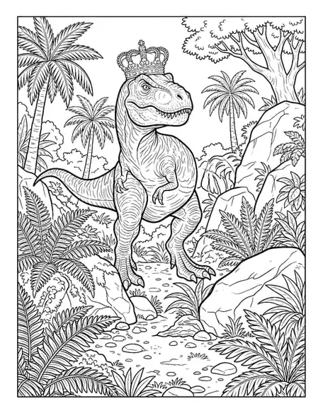 dinosaur printable coloring sheets page 01 - Crowned T. rex in the Park