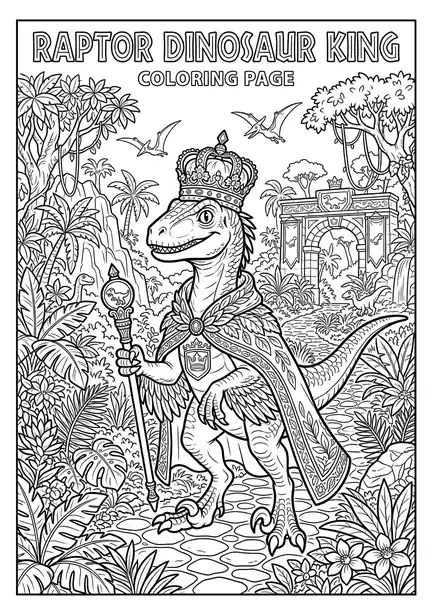 King in the snowy park raptor dinosaur coloring page