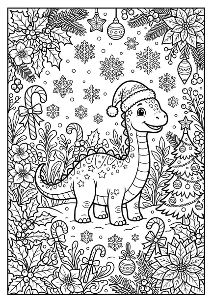 Baby in a flower meadow dinosaur christmas coloring page