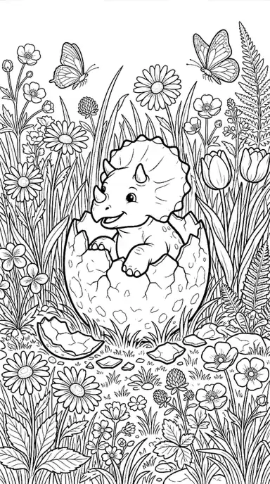 dinosaur coloring pages triceratops page 02 - Hatchling with Horn Buds