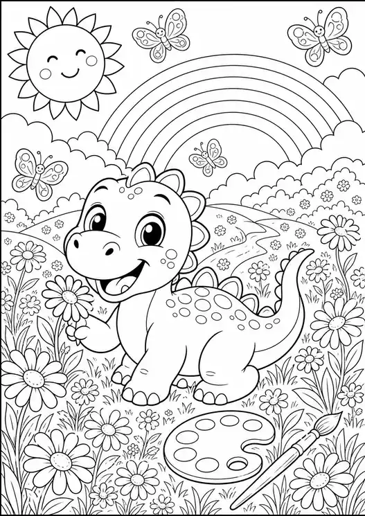 Dinosaur colors book: baby dino in rainbow meadow