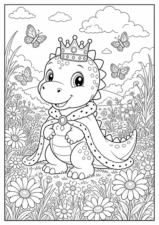 Dinosaur King Baby in a Flower Meadow printable coloring page