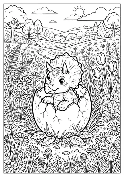 dinosaur printable coloring sheets page 02 - Baby Triceratops Hatchling