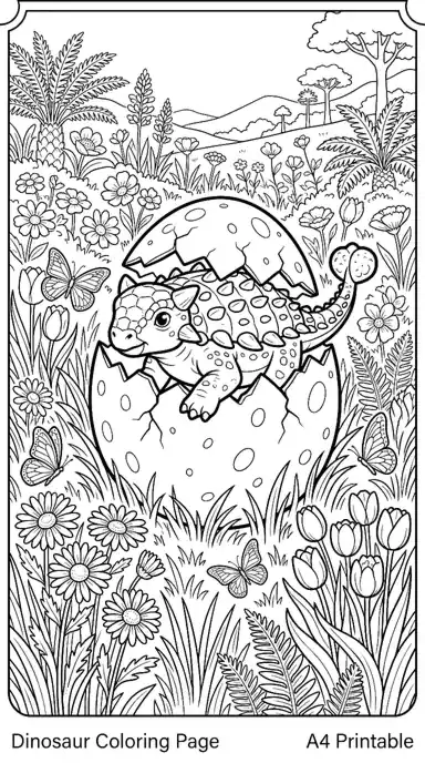 free printable dinosaur coloring pages pdf page 02 - Baby Ankylosaurus Hatches