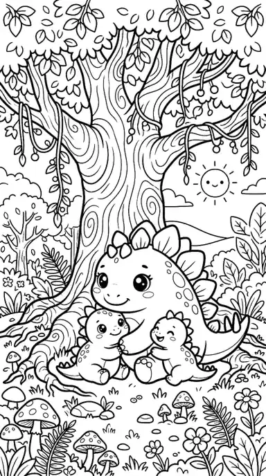 cute dinosaur coloring pages printable page 03 - Stegosaurus Family Cuddle
