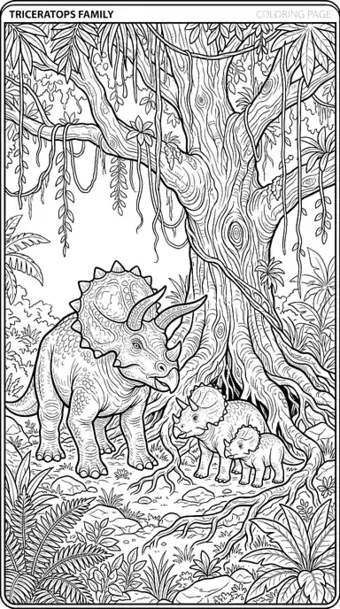 dinosaur coloring pages triceratops page 03 - Triceratops Family Under the Tree