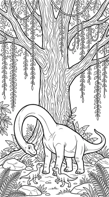 dinosaur printable coloring sheets page 03 - Brachiosaurus Family