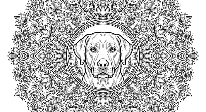 Ornamental Coloring Dog Floral Mandala - free coloring dog page printable black and white line art