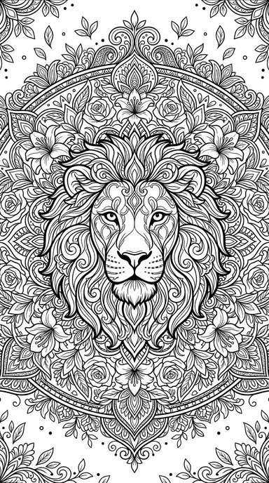 Floral Mandala - free coloring lion page