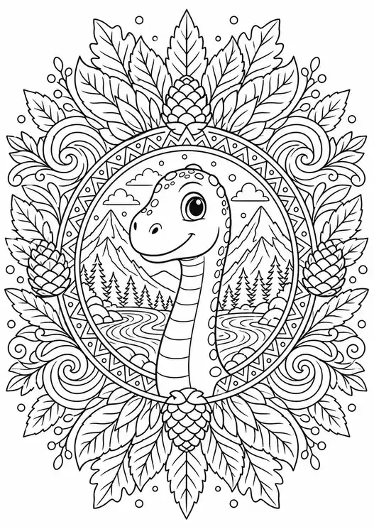 Coloring pages of the good dinosaur: wilderness dino mandala