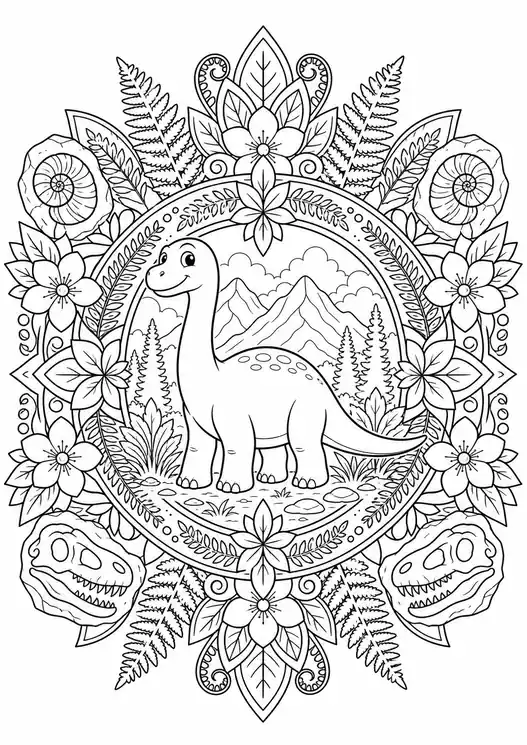 The Good Dinosaur Floral Mandala printable coloring page
