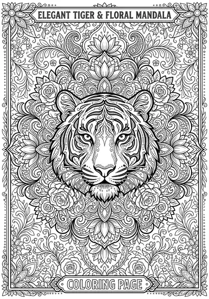 Floral Mandala - free coloring tiger page