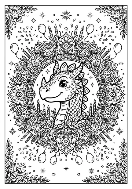 dinosaur birthday coloring pages page 04 - Mandala with Candles
