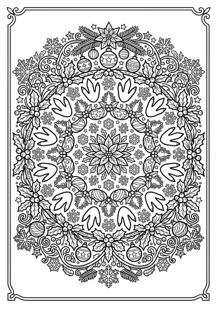 Floral Christmas mandala dinosaur christmas coloring page