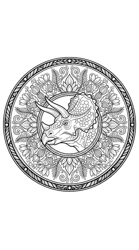 dinosaur coloring pages triceratops page 04 - Frill Mandala
