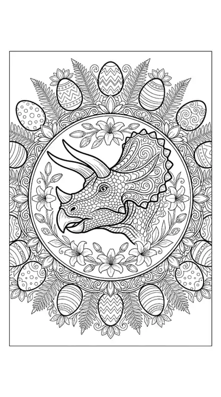 dinosaur easter coloring pages page 04 - Triceratops Easter Mandala