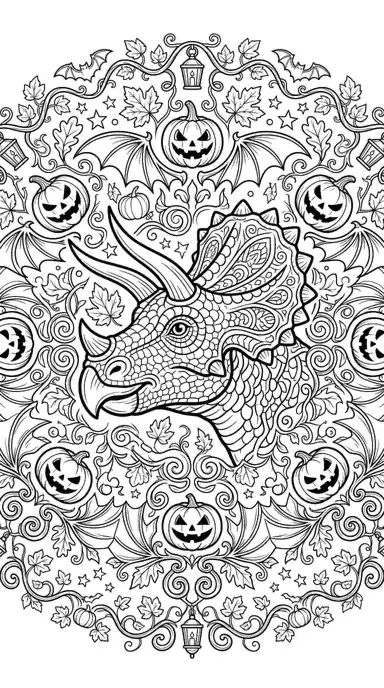 dinosaur halloween coloring page page 04 - Jack-o-lantern Mandala