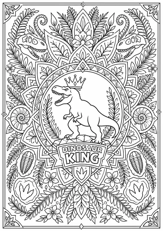 Dinosaur King Floral Mandala printable coloring page