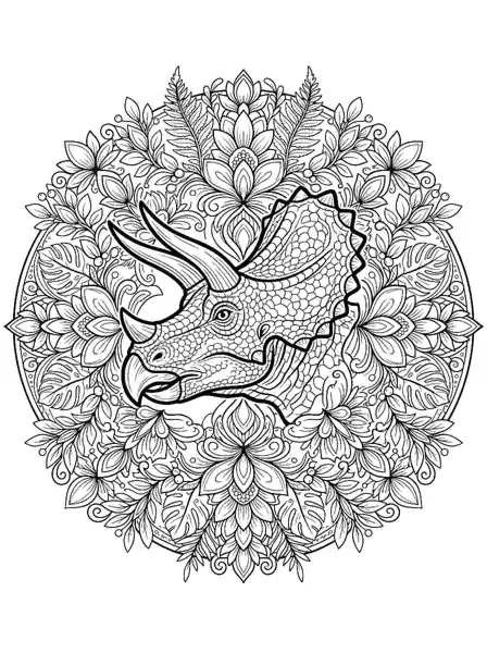 dinosaur printable coloring sheets page 04 - Triceratops Mandala