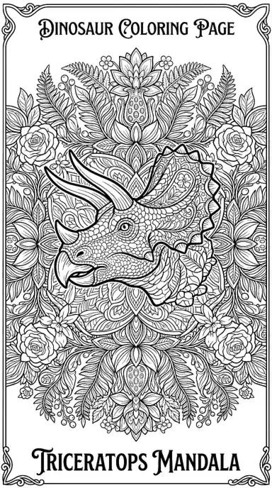 free printable dinosaur coloring pages pdf page 04 - Triceratops Mandala