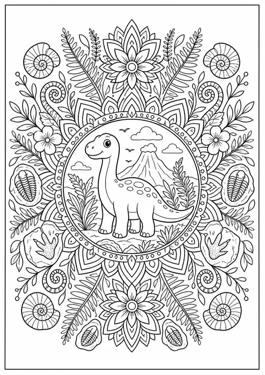 Printable Dinosaur Floral Mandala printable coloring page
