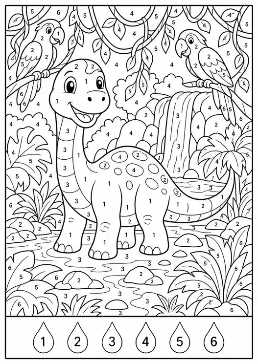 Color by number dinosaurs: jungle number adventure