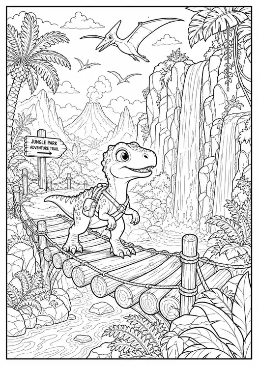 Dinosaur Park Adventure printable coloring page