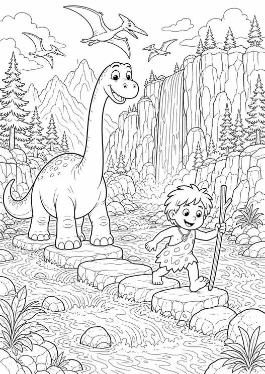 Coloring pages of the good dinosaur: mountain river adventure