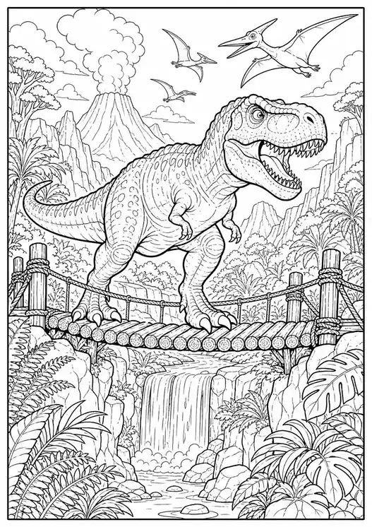 T-Rex Dinosaur Park Adventure printable coloring page