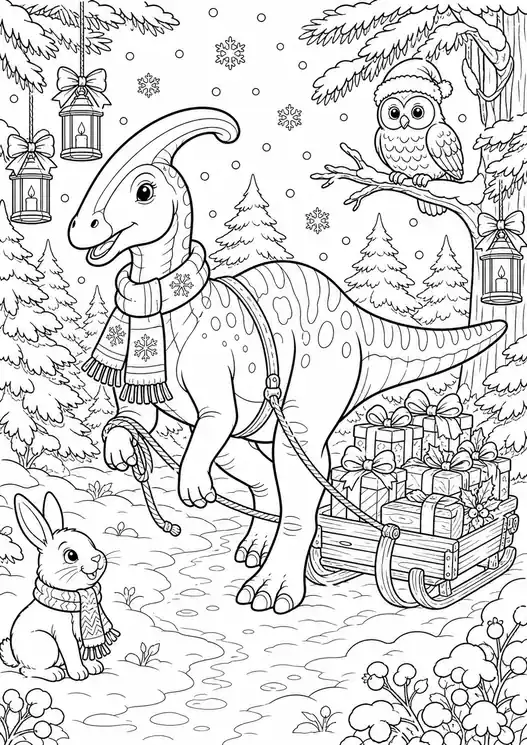 Cute Christmas Dinosaur Coloring Pages