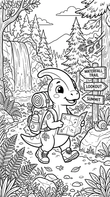cute dinosaur coloring pages printable page 05 - Toddler Hiker Parasaurolophus