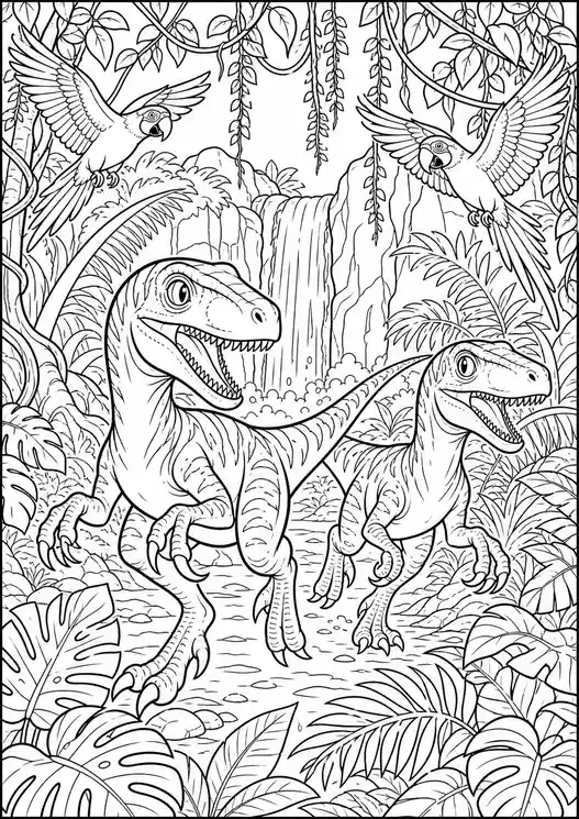 Dinosaur coloring pages velociraptor: raptor jungle adventure