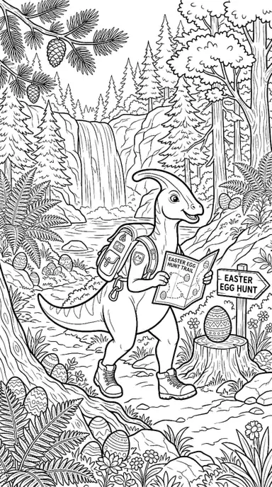 dinosaur easter coloring pages page 05 - Egg Hunt Hiking Trail