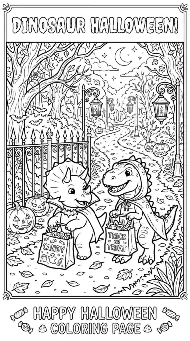 dinosaur halloween coloring page page 05 - Trick or Treat Trail