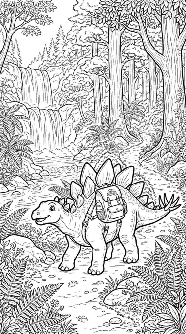 dinosaur printable coloring sheets page 05 - Stegosaurus Trail Walk