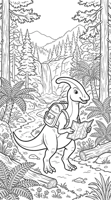 free printable dinosaur coloring pages pdf page 05 - Hiking Parasaurolophus
