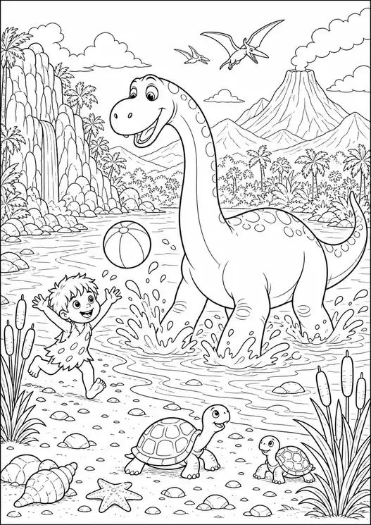 Coloring pages of the good dinosaur: riverside beach day